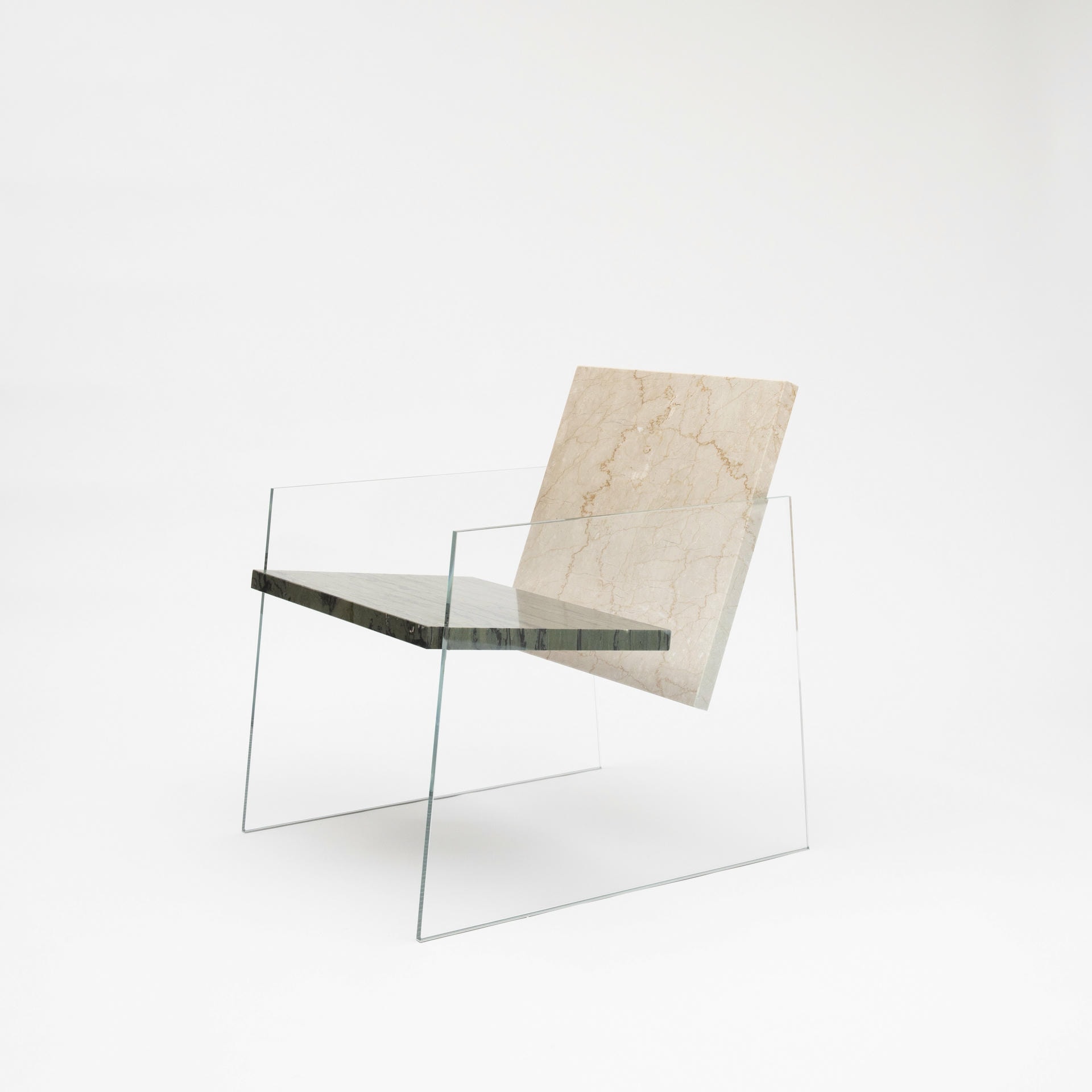 Unique Green and Beige Marble Armchair with White Glass Legs by Frederic Saulou 2