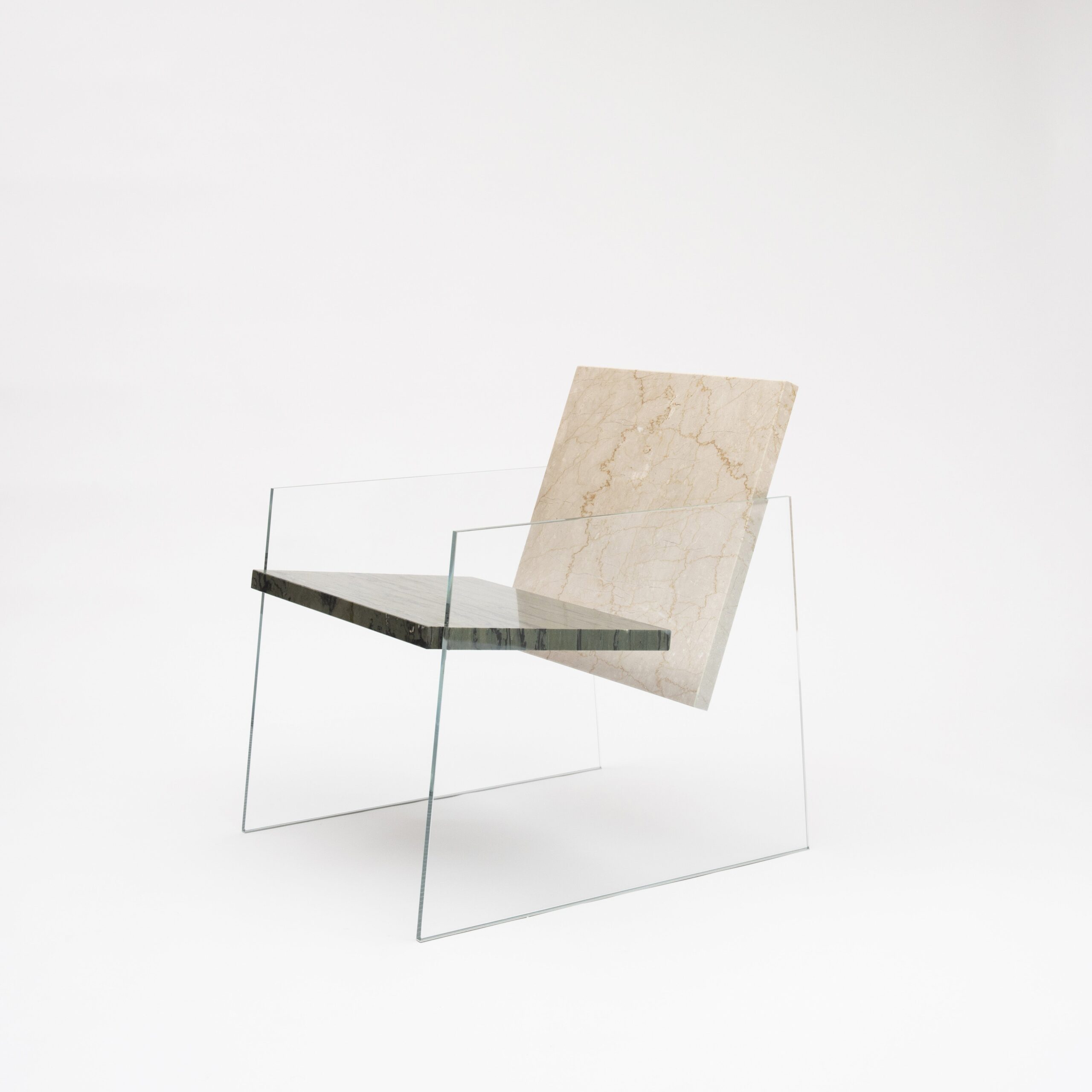 Unique Green and Beige Marble Armchair with White Glass Legs by Frederic Saulou 2