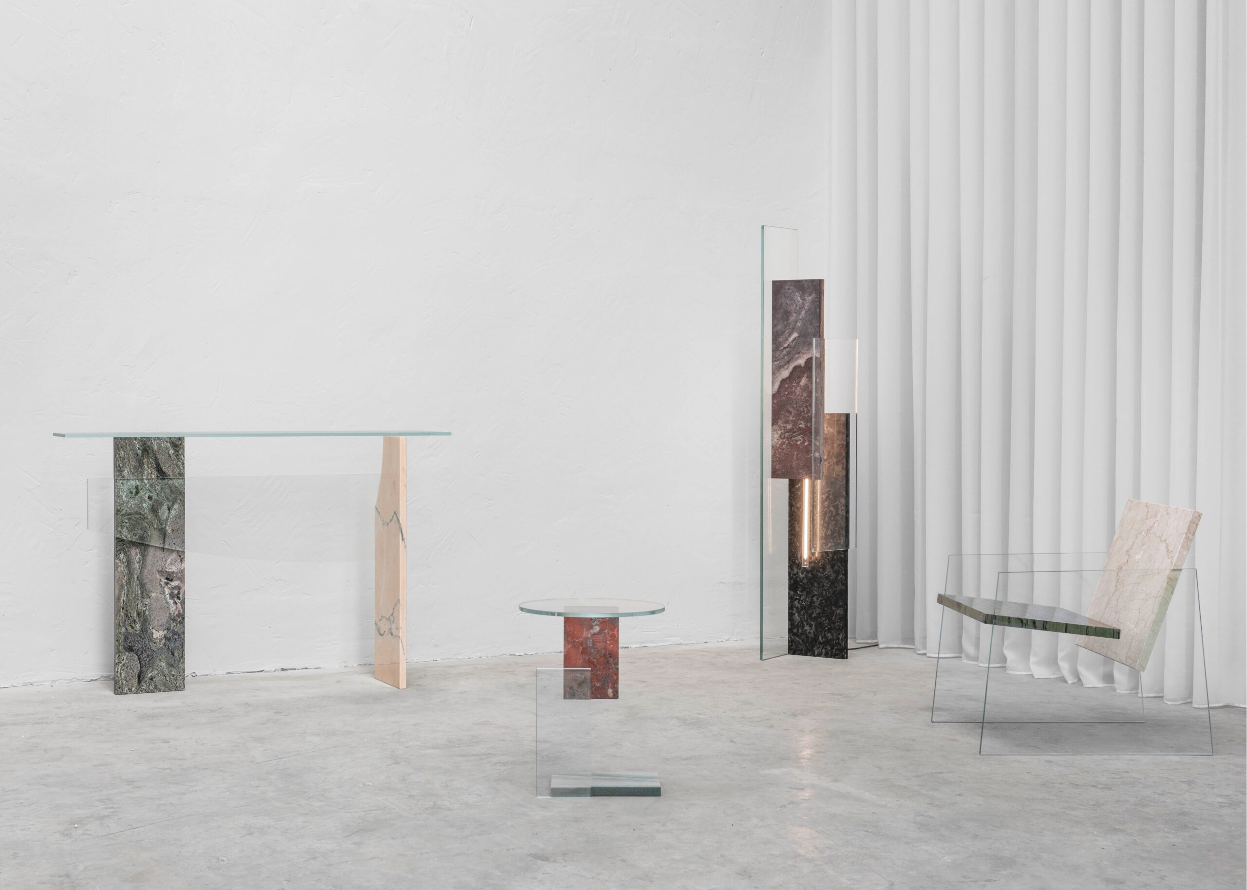 Unique Green and Beige Marble Armchair with White Glass Legs by Frederic Saulou 5
