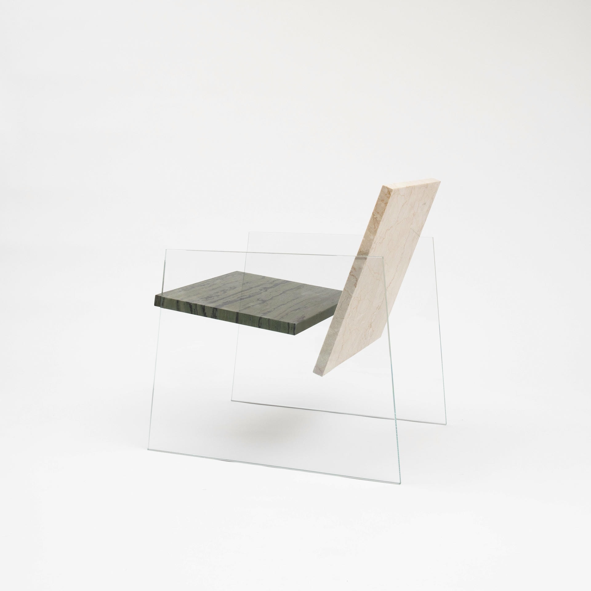 Unique Green and Beige Marble Armchair with White Glass Legs by Frederic Saulou 6