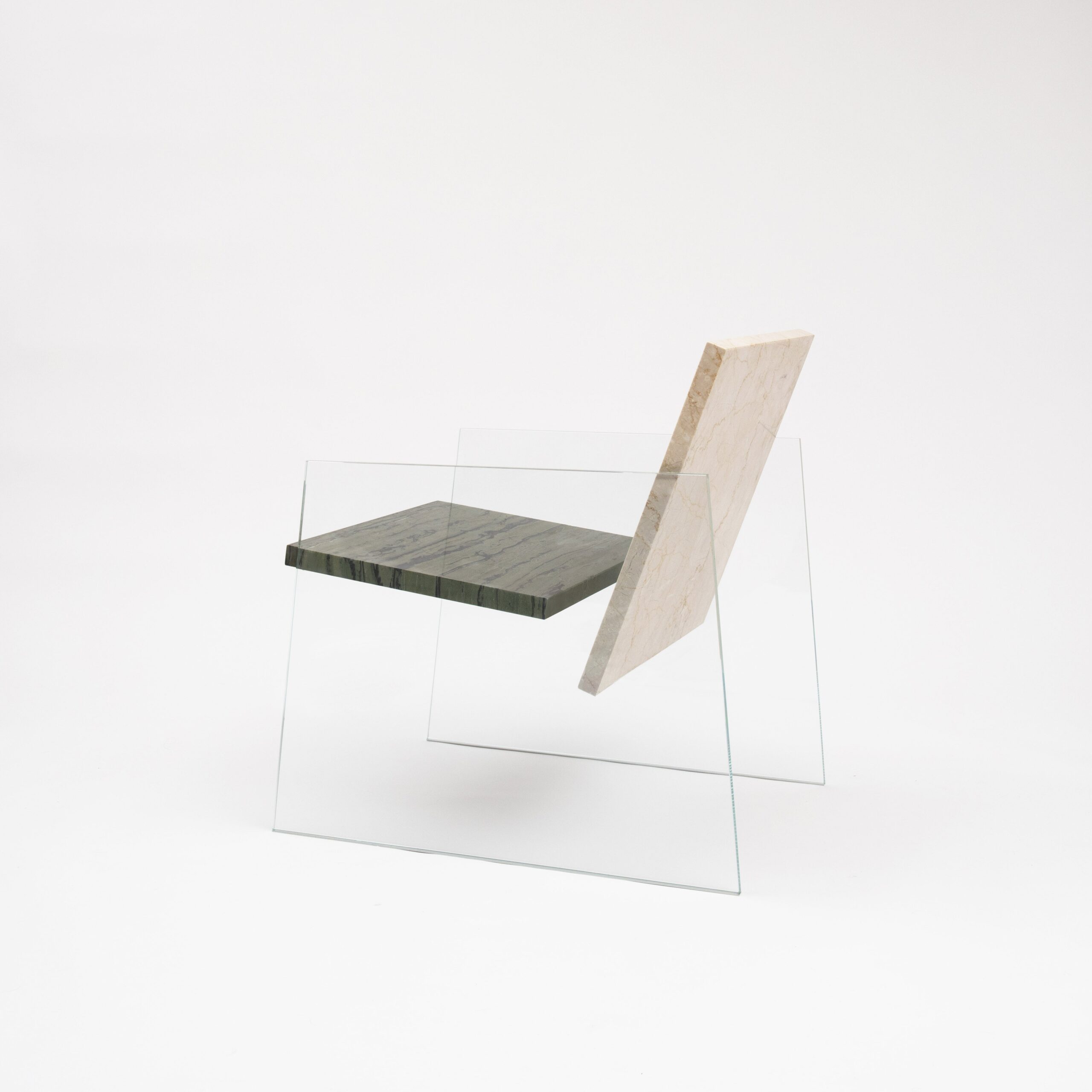 Unique Green and Beige Marble Armchair with White Glass Legs by Frederic Saulou 6