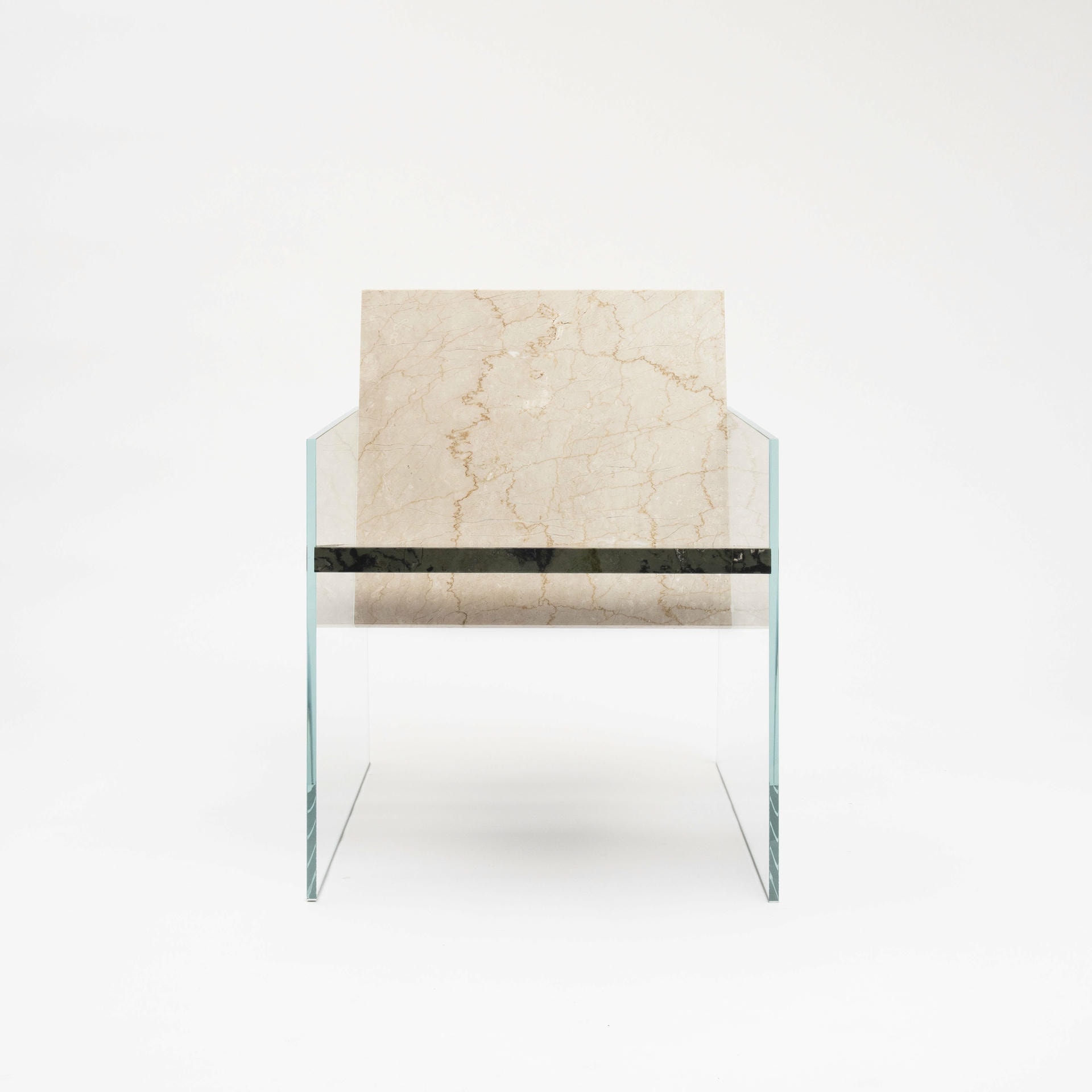 Unique Green and Beige Marble Armchair with White Glass Legs by Frederic Saulou 7