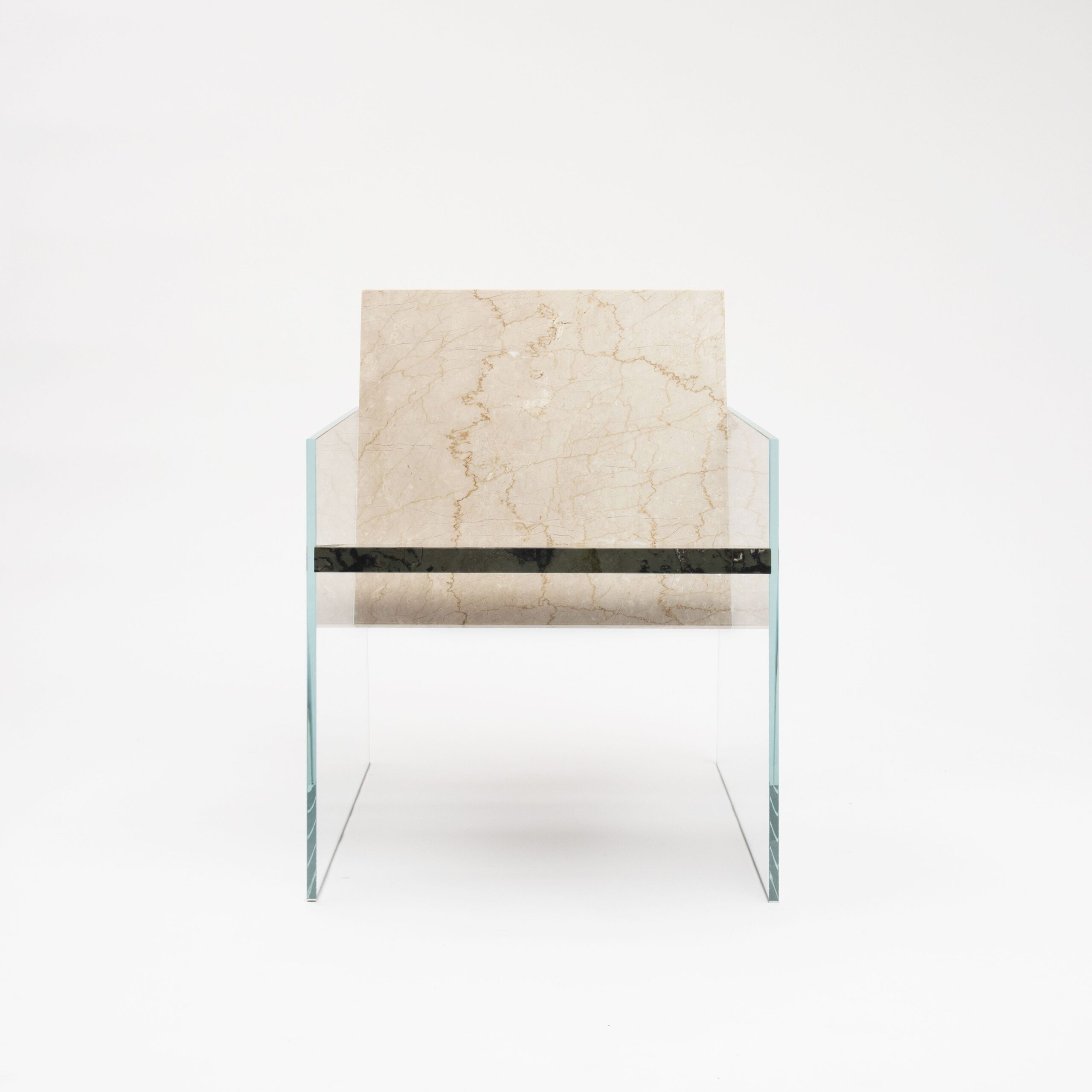 Unique Green and Beige Marble Armchair with White Glass Legs by Frederic Saulou 7
