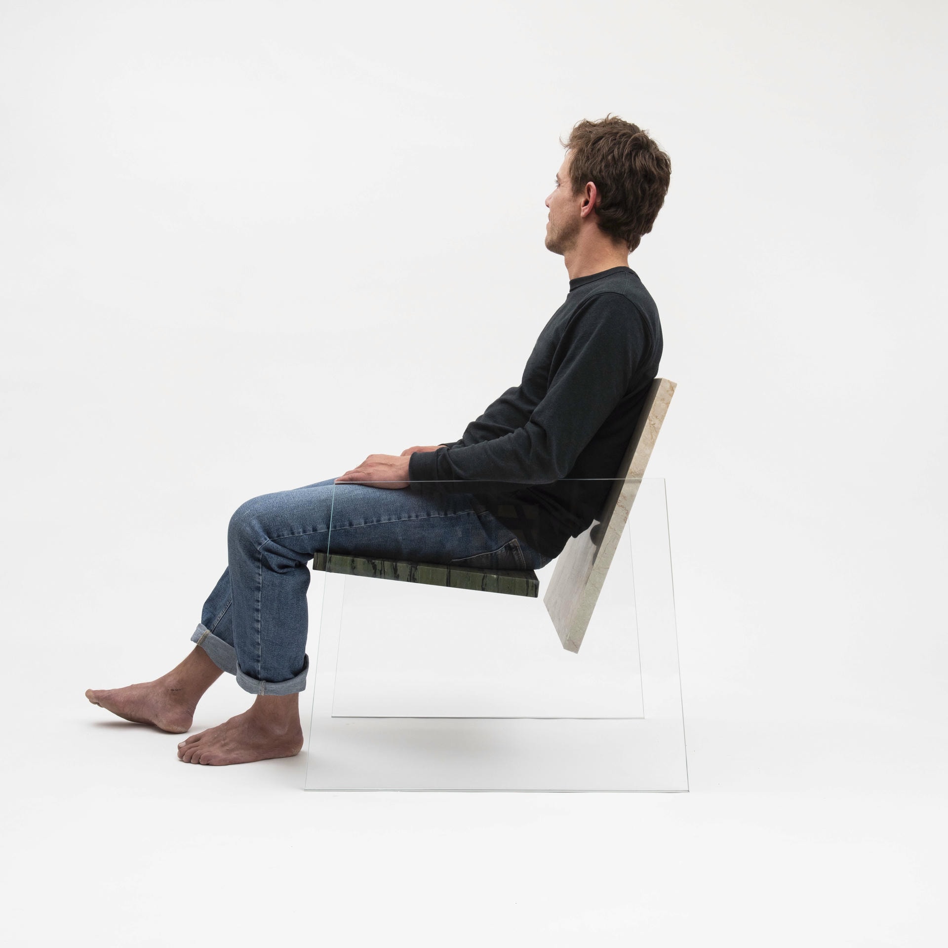 Unique Green and Beige Marble Armchair with White Glass Legs by Frederic Saulou 8