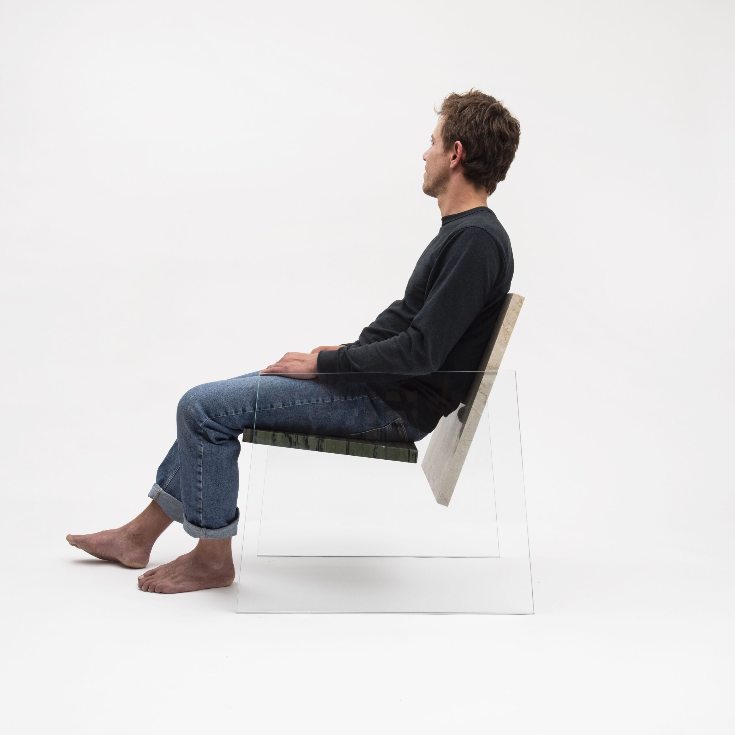 Unique Green and Beige Marble Armchair with White Glass Legs by Frederic Saulou 8