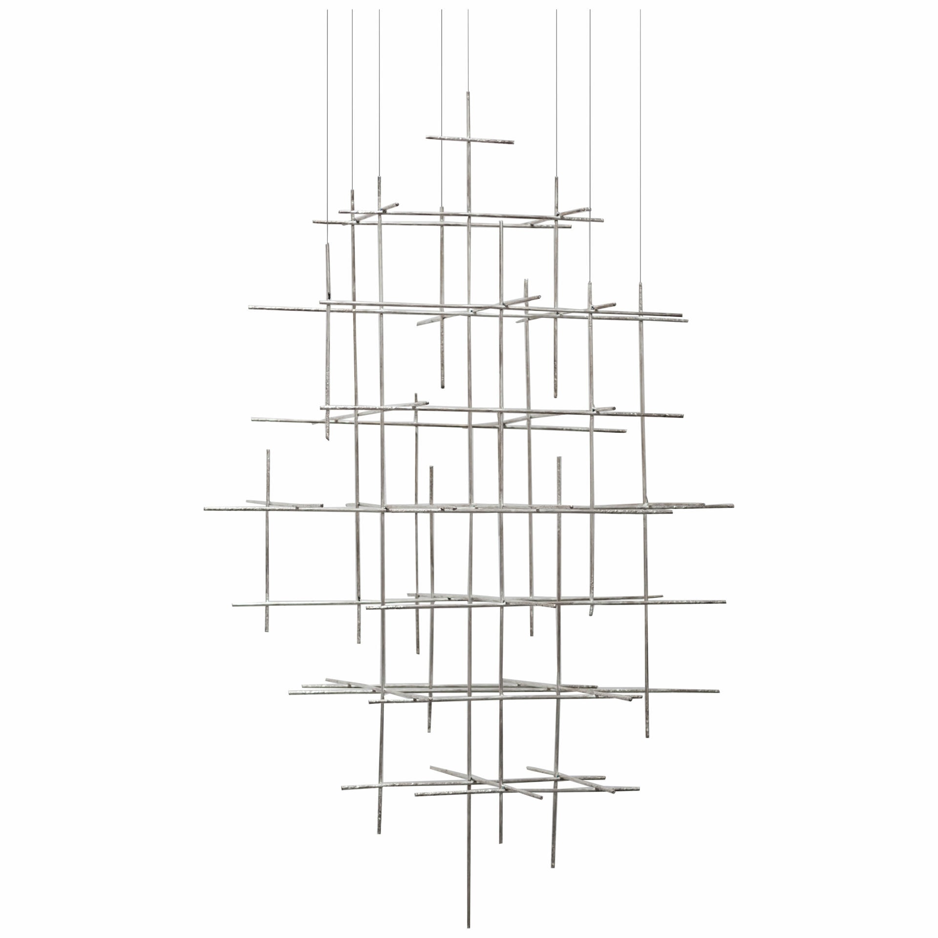Unique Grid Like Candlelight Sculptural Brass Chandelier by Morghen Studio 1