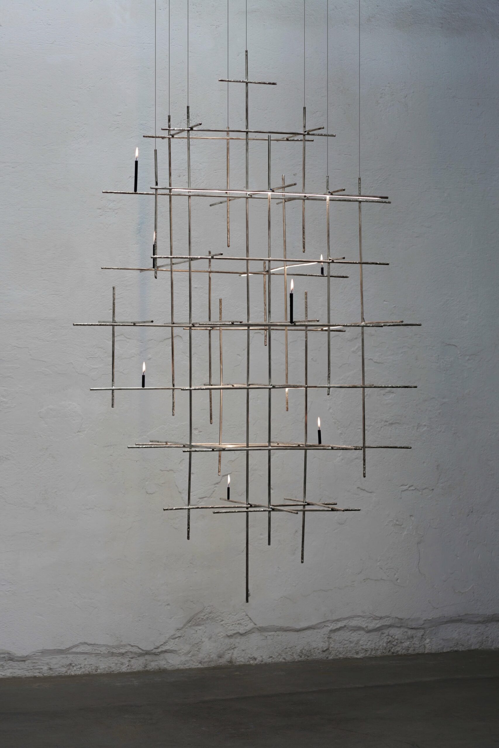 Unique Grid Like Candlelight Sculptural Brass Chandelier by Morghen Studio 2