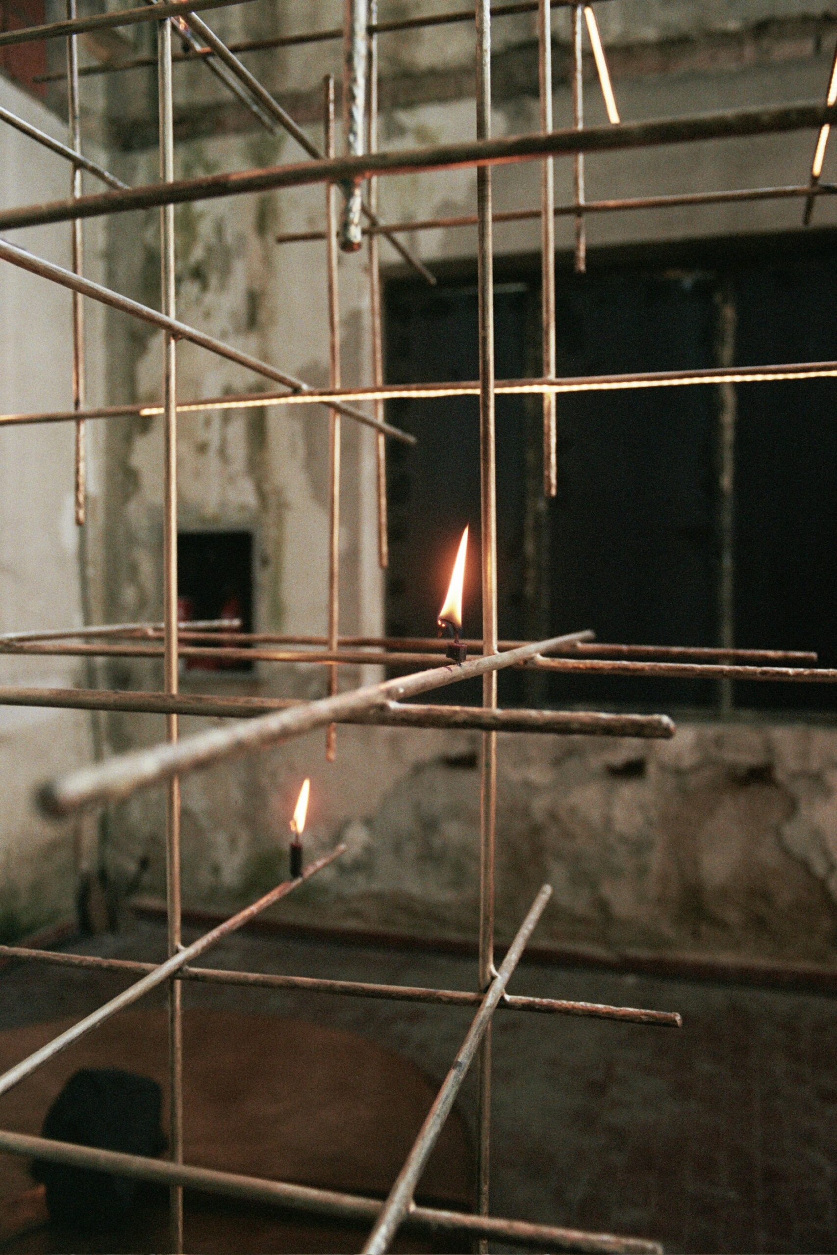 Unique Grid Like Candlelight Sculptural Brass Chandelier by Morghen Studio 6