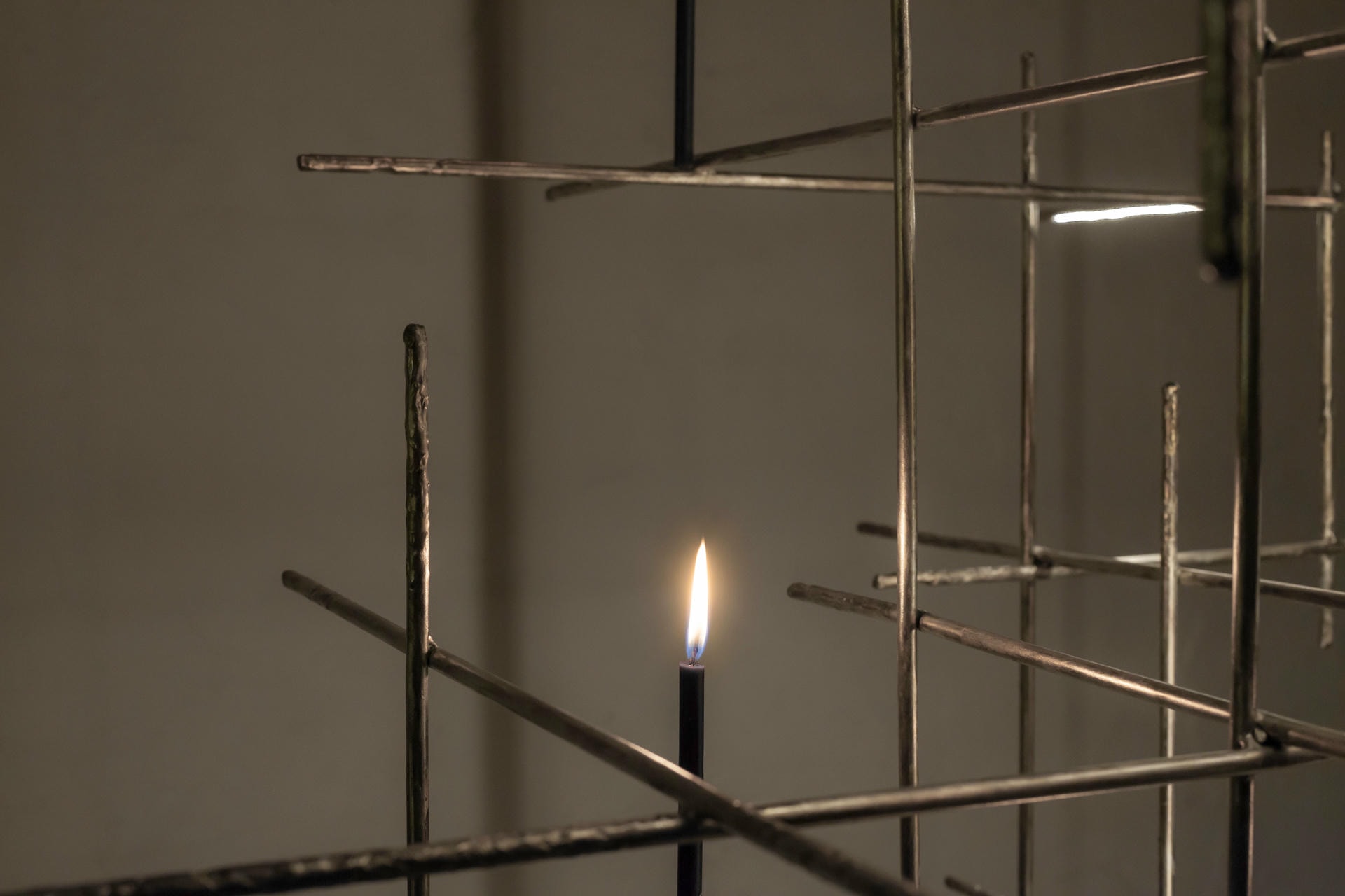 Unique Grid Like Candlelight Sculptural Brass Chandelier by Morghen Studio 7
