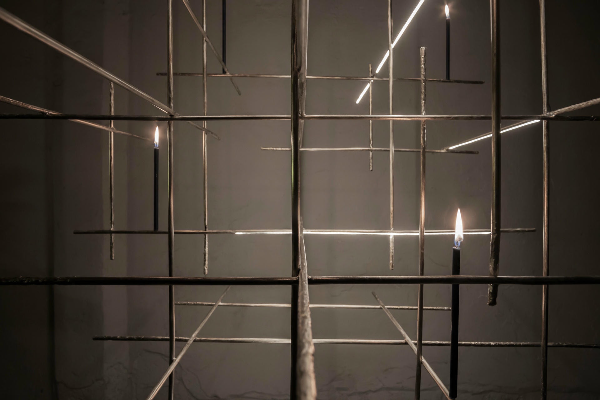 Unique Grid Like Candlelight Sculptural Brass Chandelier by Morghen Studio 8