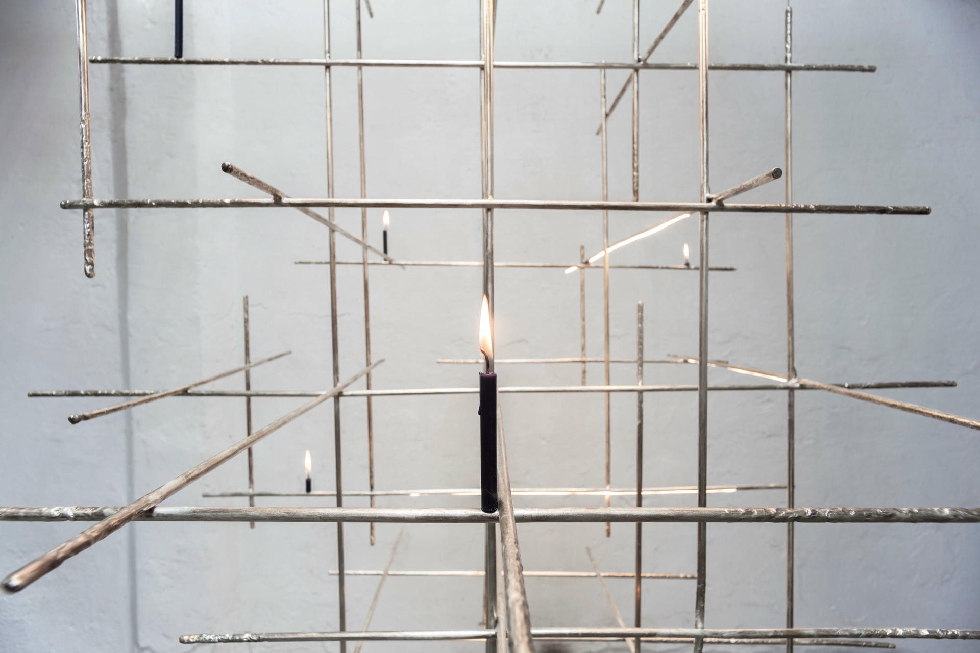 Unique Grid Like Candlelight Sculptural Brass Chandelier by Morghen Studio 9