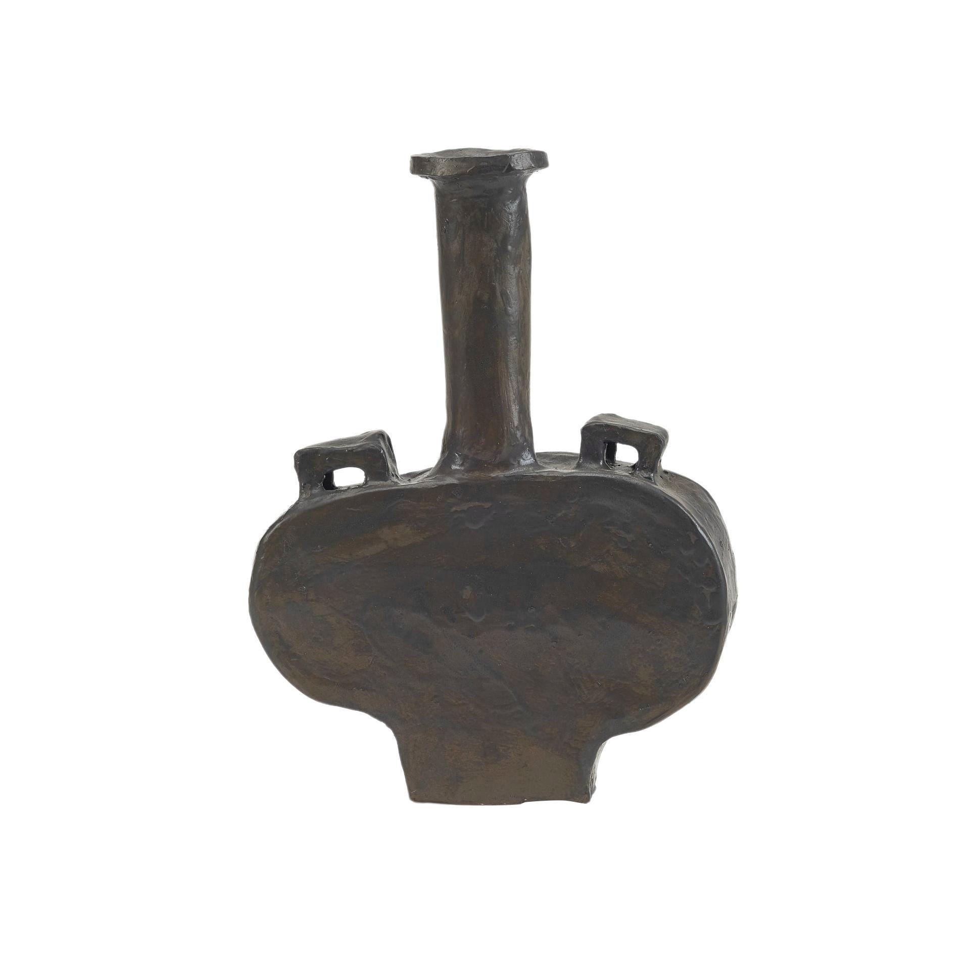 Contemporary High Neck, Plain Dark Brown Ceramic Vase by Willem Van Hooff 1