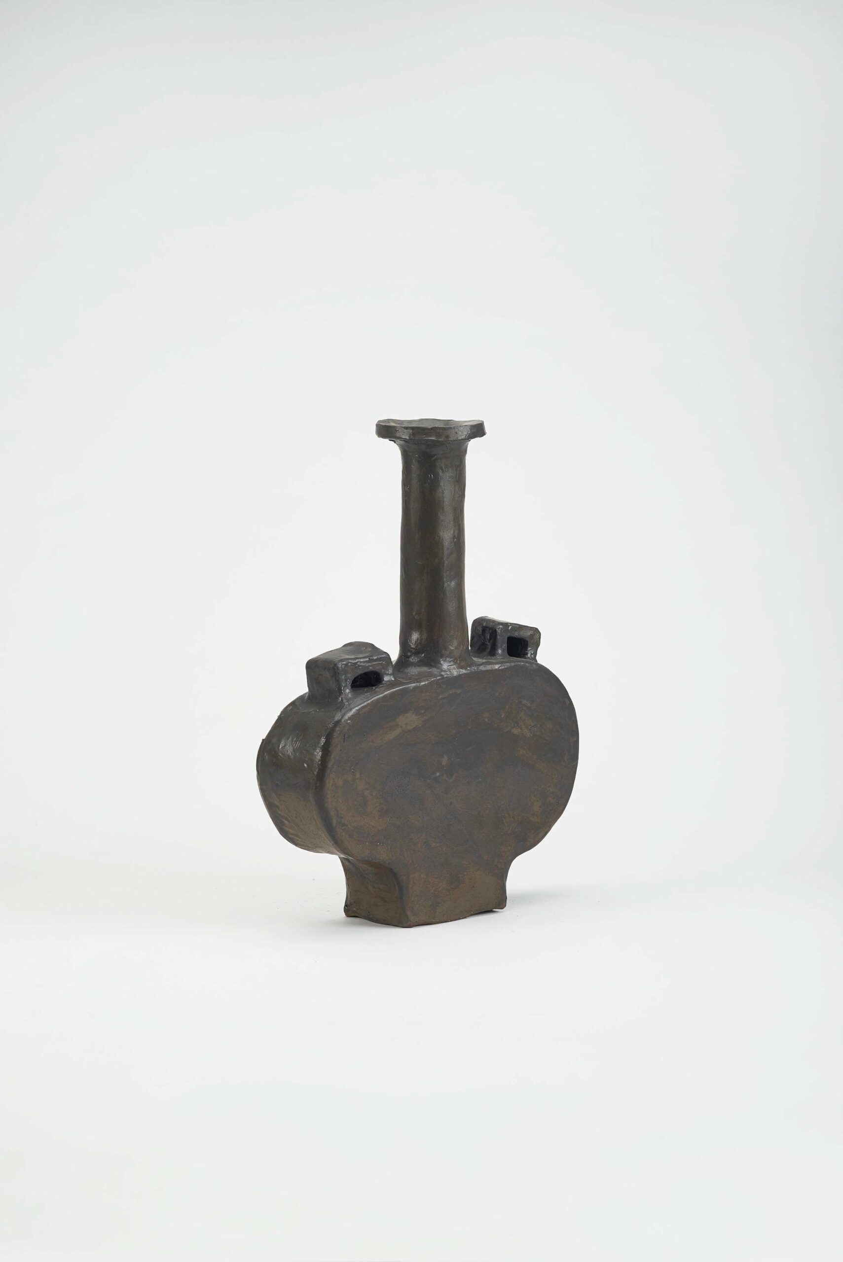 Contemporary High Neck, Plain Dark Brown Ceramic Vase by Willem Van Hooff 4
