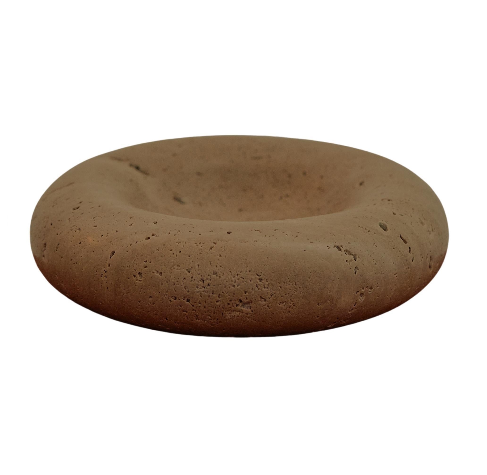 Contemporary Round Natural Beige Travertine Ashtray by Henry Wilson 1