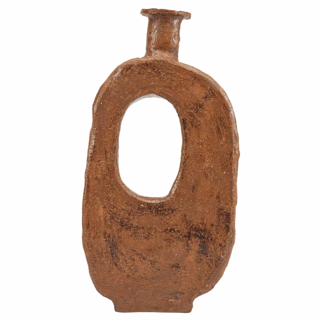 Organic Form, Warm Brown Ceramic Tall Vase with Body Opening by Willem Van Hooff 1