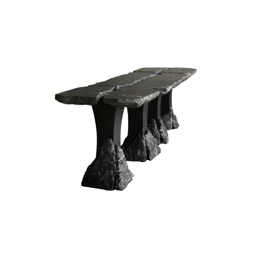 Set of 3 Divergente Textured Black Marble Table with Split Top by Andres Monnier 1