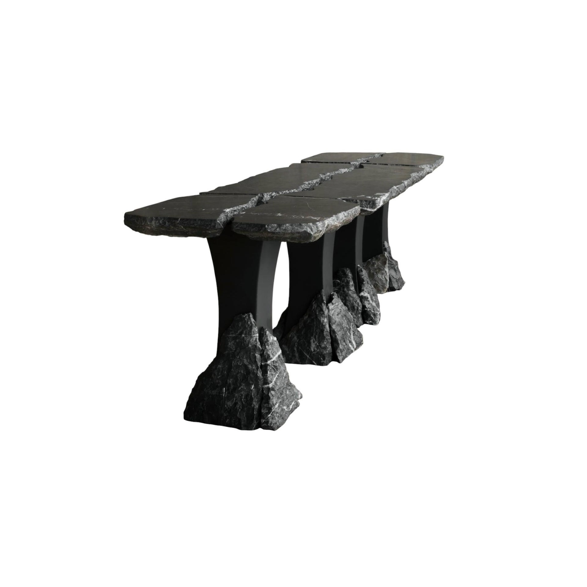 Set of 3 Divergente Textured Black Marble Table with Split Top by Andres Monnier 1