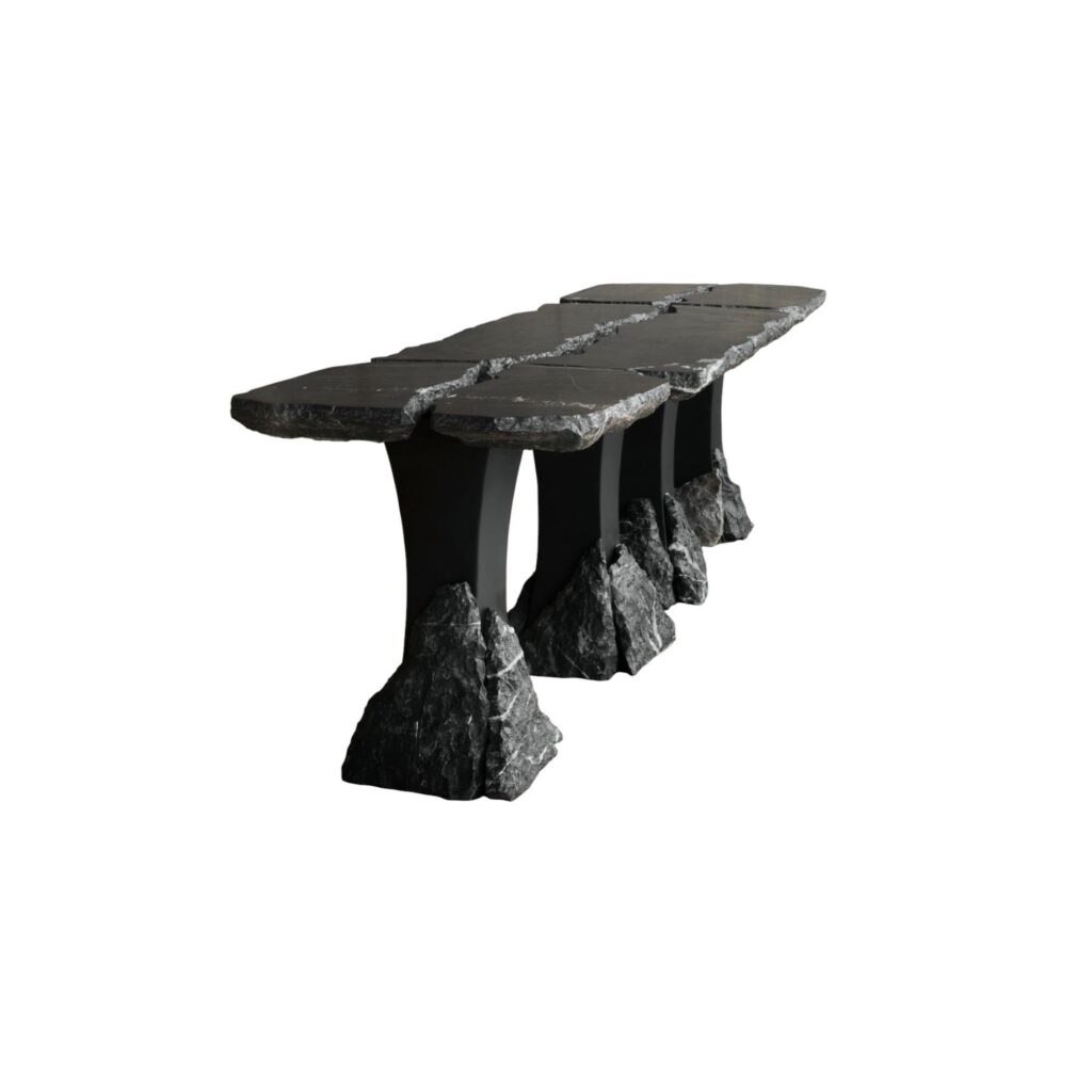 Set of 3 Divergente Textured Black Marble Table with Split Top by Andres Monnier 1