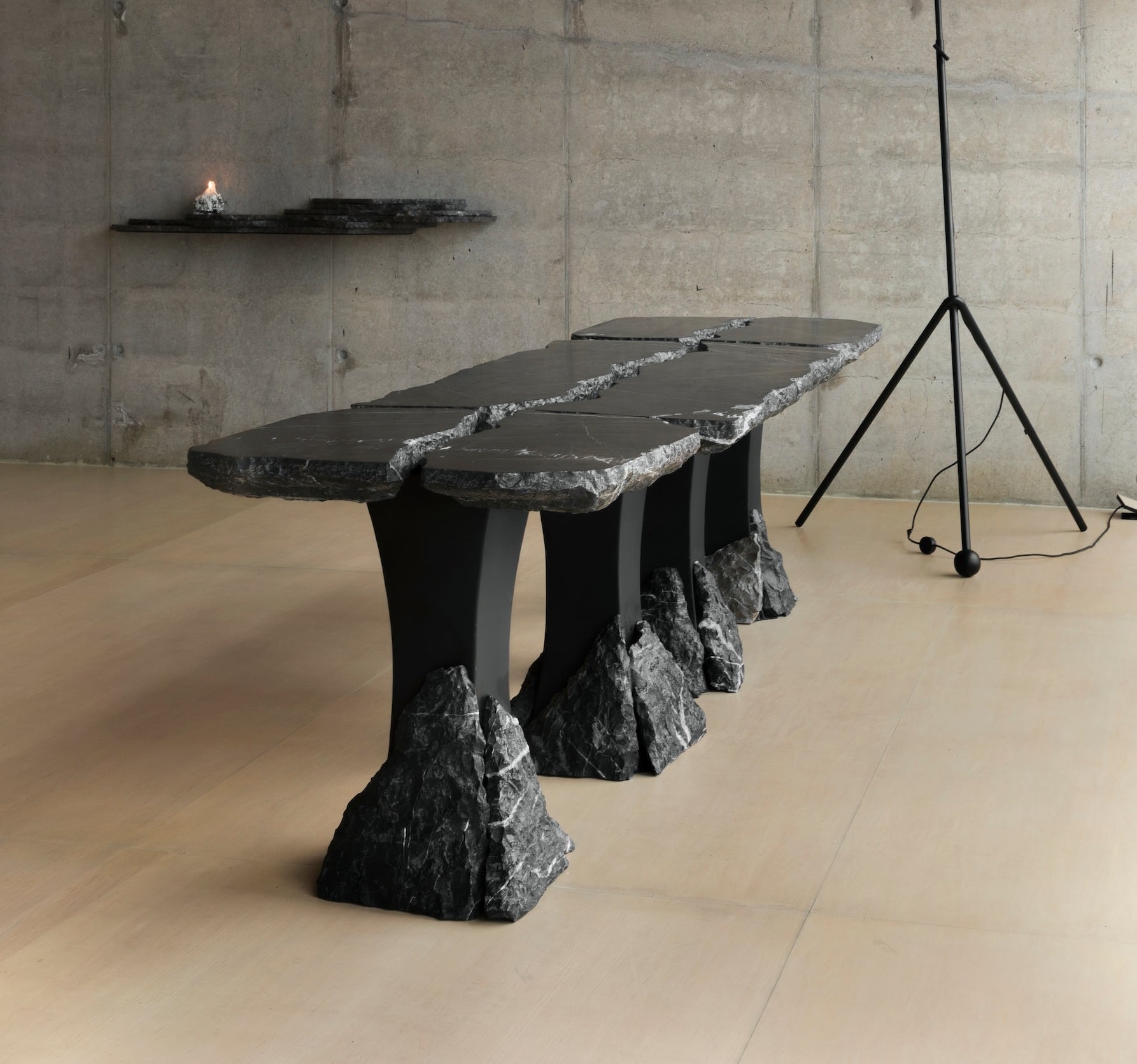 Set of 3 Divergente Textured Black Marble Table with Split Top by Andres Monnier 2
