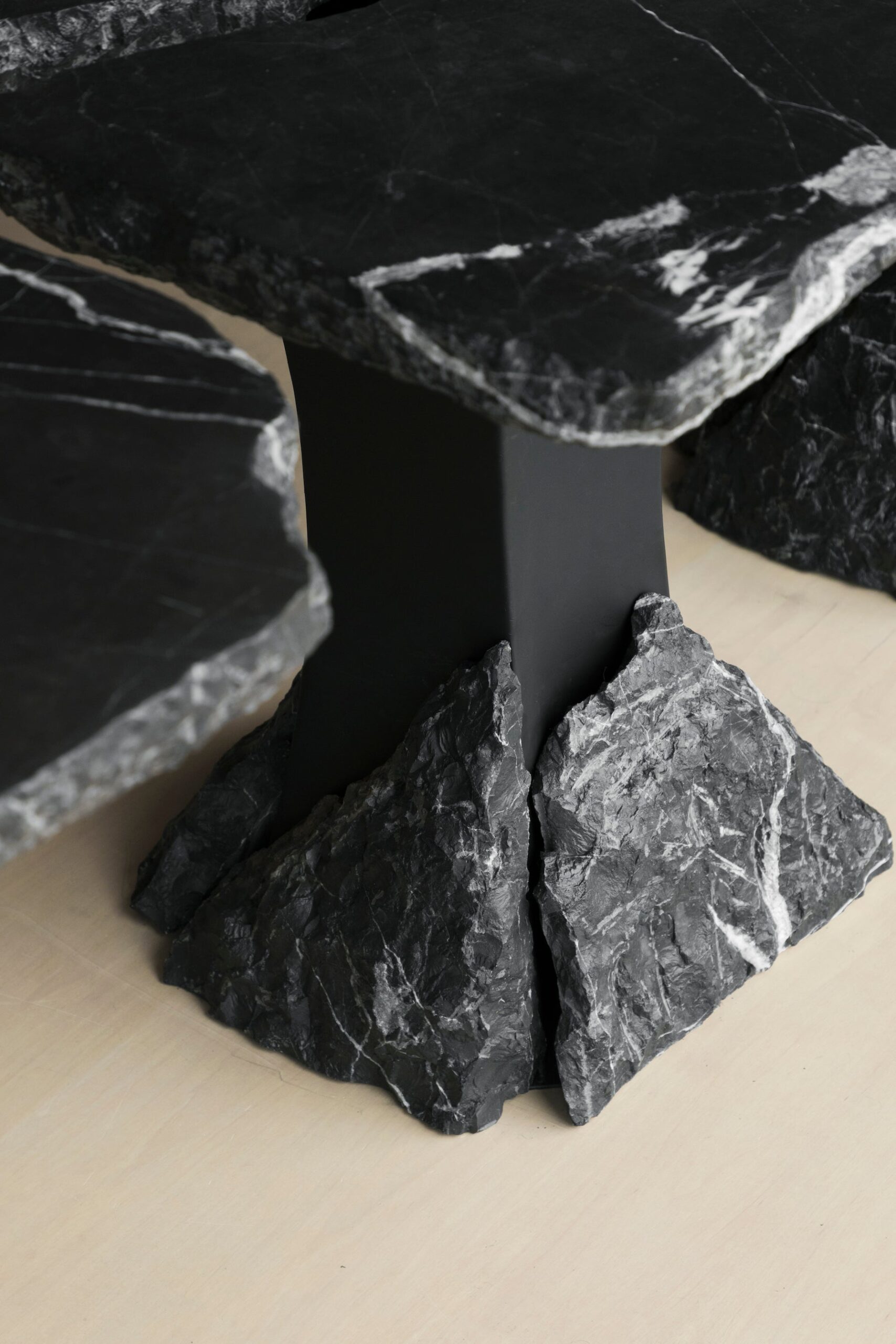 Set of 3 Divergente Textured Black Marble Table with Split Top by Andres Monnier 3