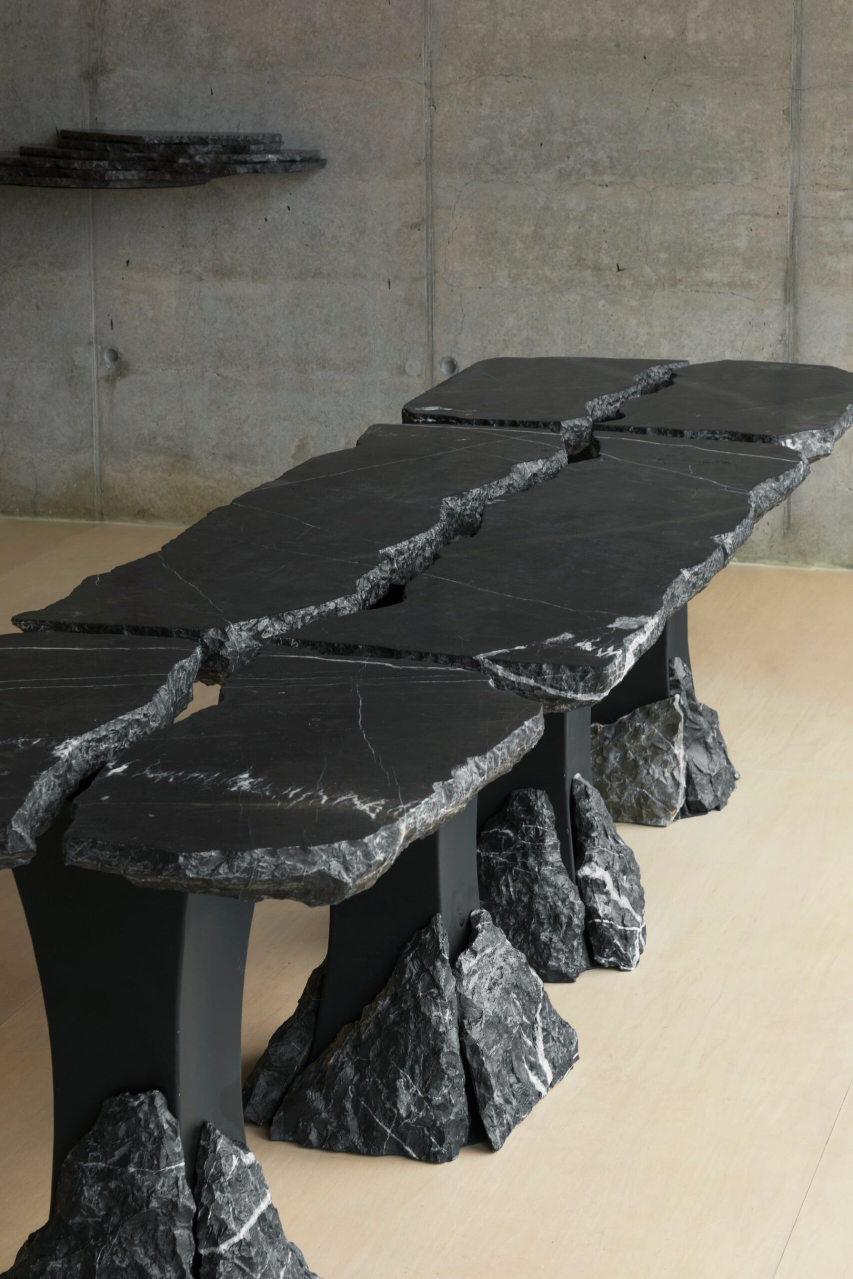 Set of 3 Divergente Textured Black Marble Table with Split Top by Andres Monnier 4