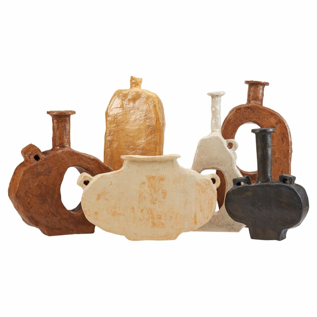 Set of 6 Unique Core Ceramic Vases in Warm Tone Plain Colors by Willem Van Hooff 1