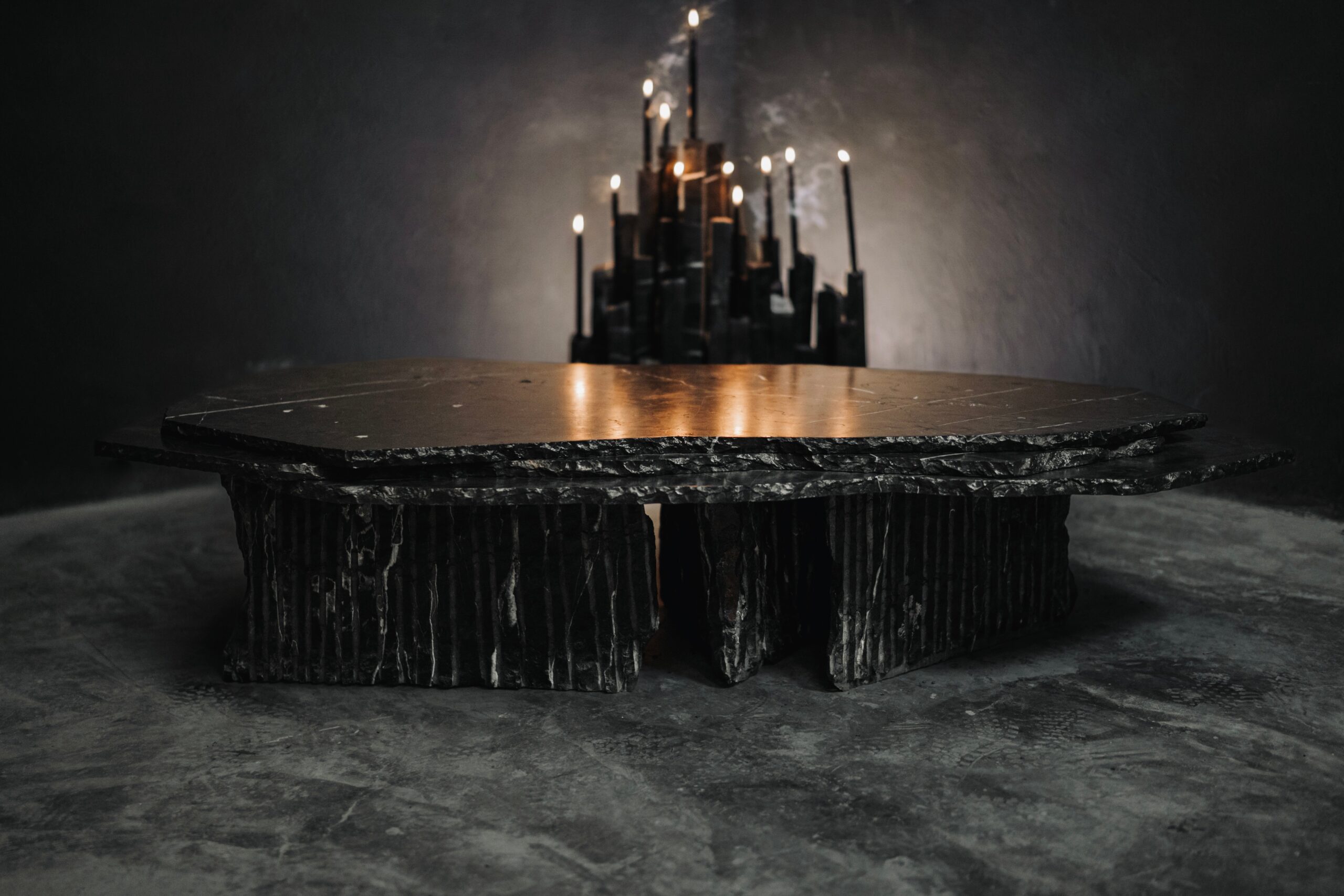 Unique Strata Longated Rectangular Shape Black Stone Day Bed by Andres Monnier 5