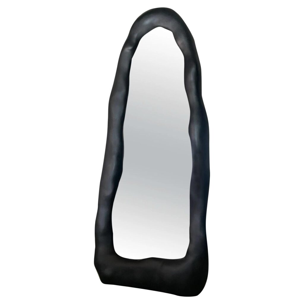 Contemporary Organic Form Black Fiberglass and Glass Mirror by kar