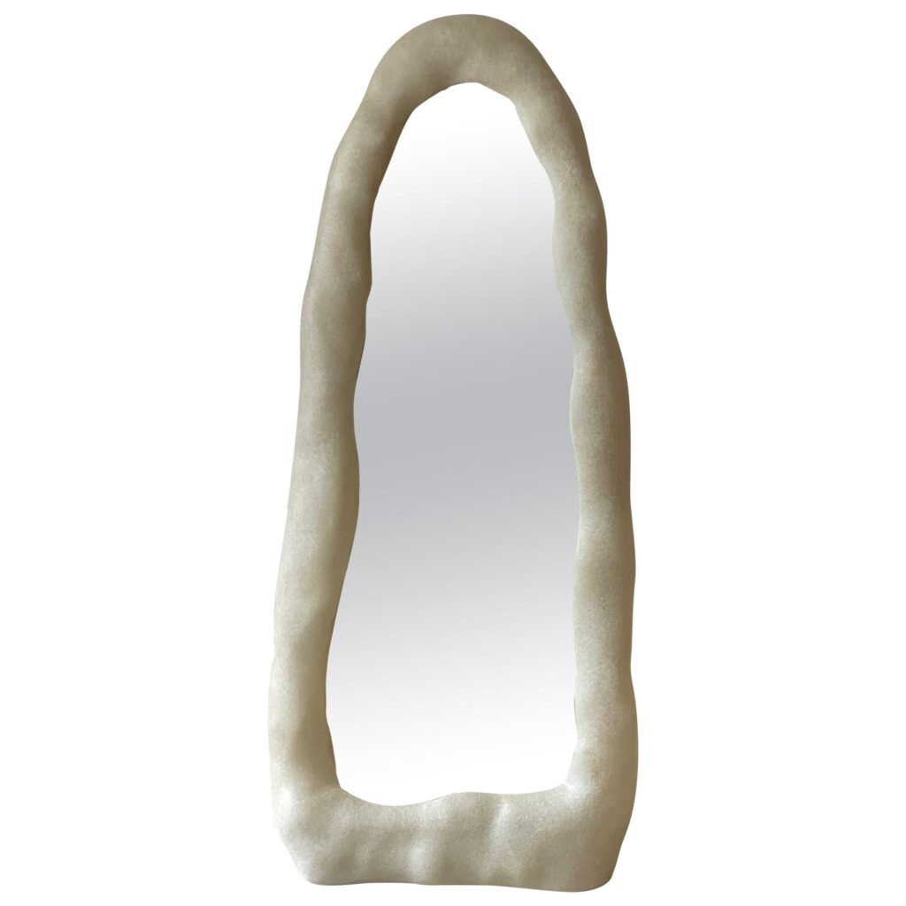 Contemporary Organic Form Natural Beige Fiberglass and Glass Mirror by kar 1