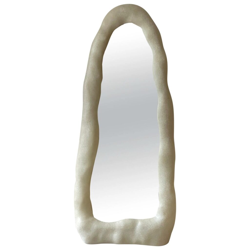 Contemporary Organic Form Natural Beige Fiberglass and Glass Mirror by kar