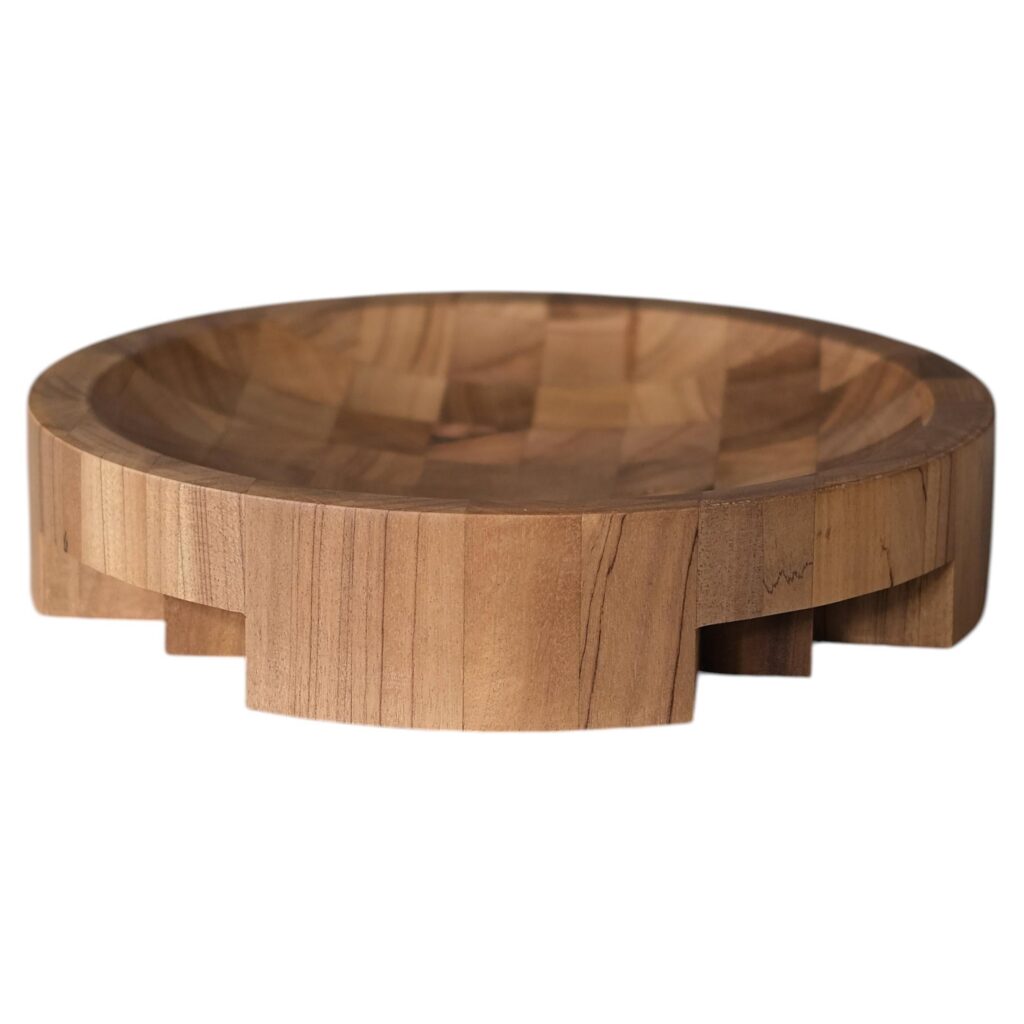 Contemporary Round Disk Tray Natural Brown Walnut Large by Arno Declercq 1
