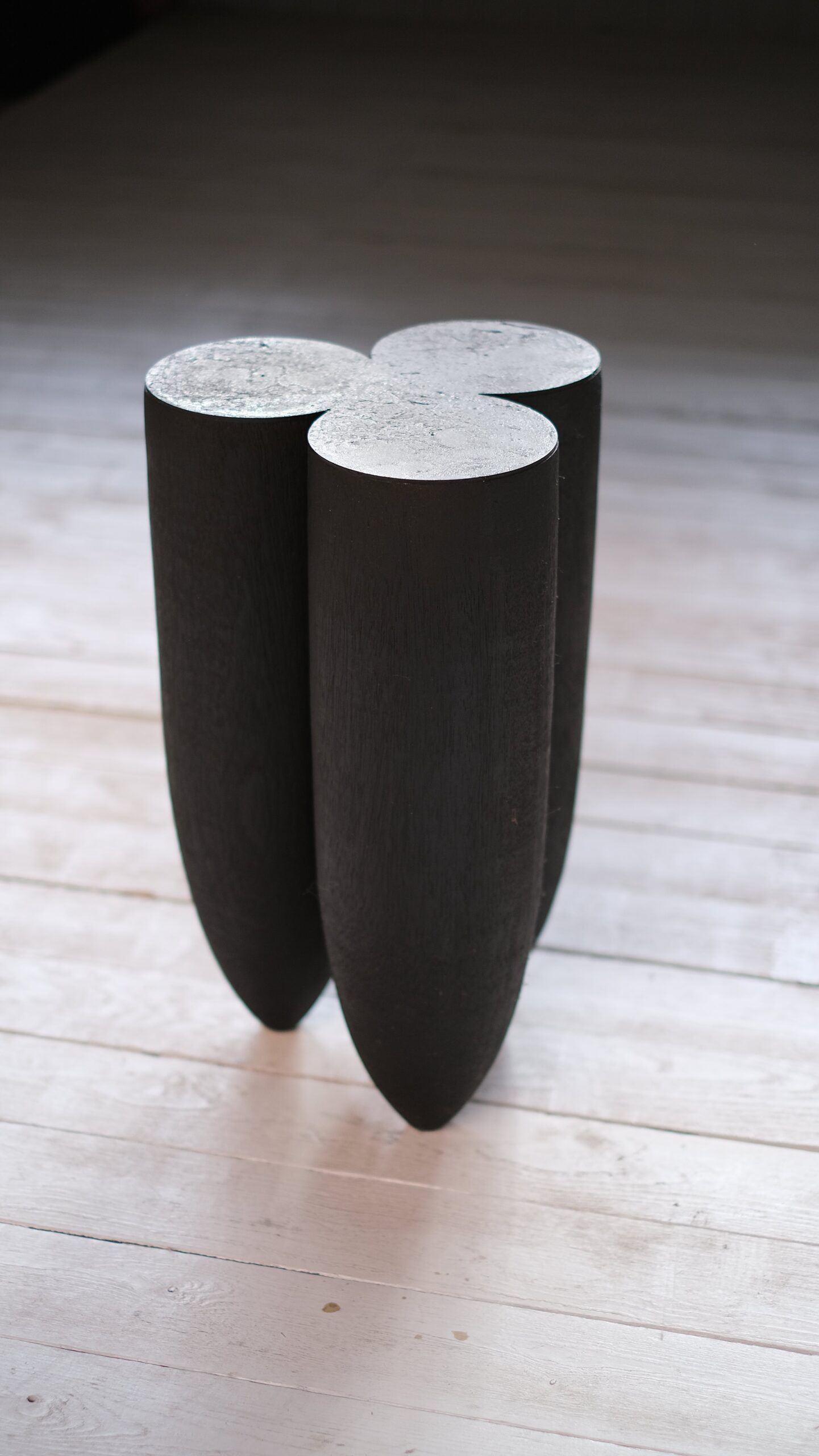 Three Bullet Shaped Burnt Oak Senufo Stool in Iroko Wood by Arno Declercq 4