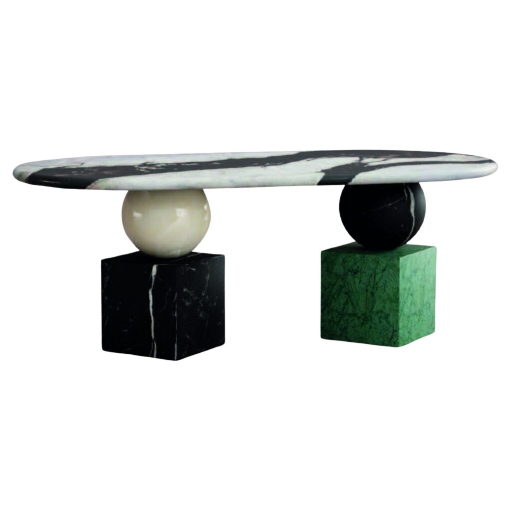 Balance Dining Table in Black & Green Marble Legs by Pilar Zeta 1