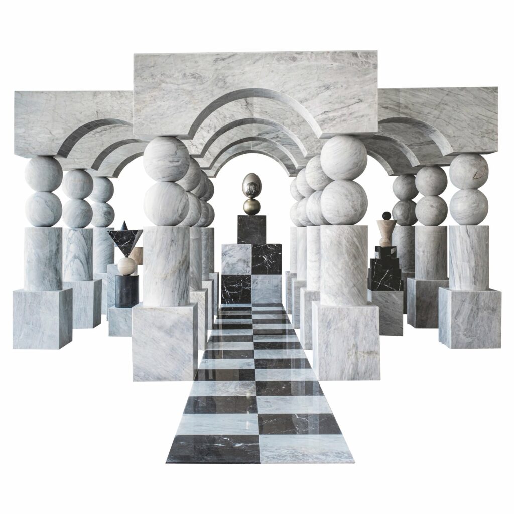 Doors of Perception Sculpture in Carrara Marble & Brass by Pilar Zeta 1