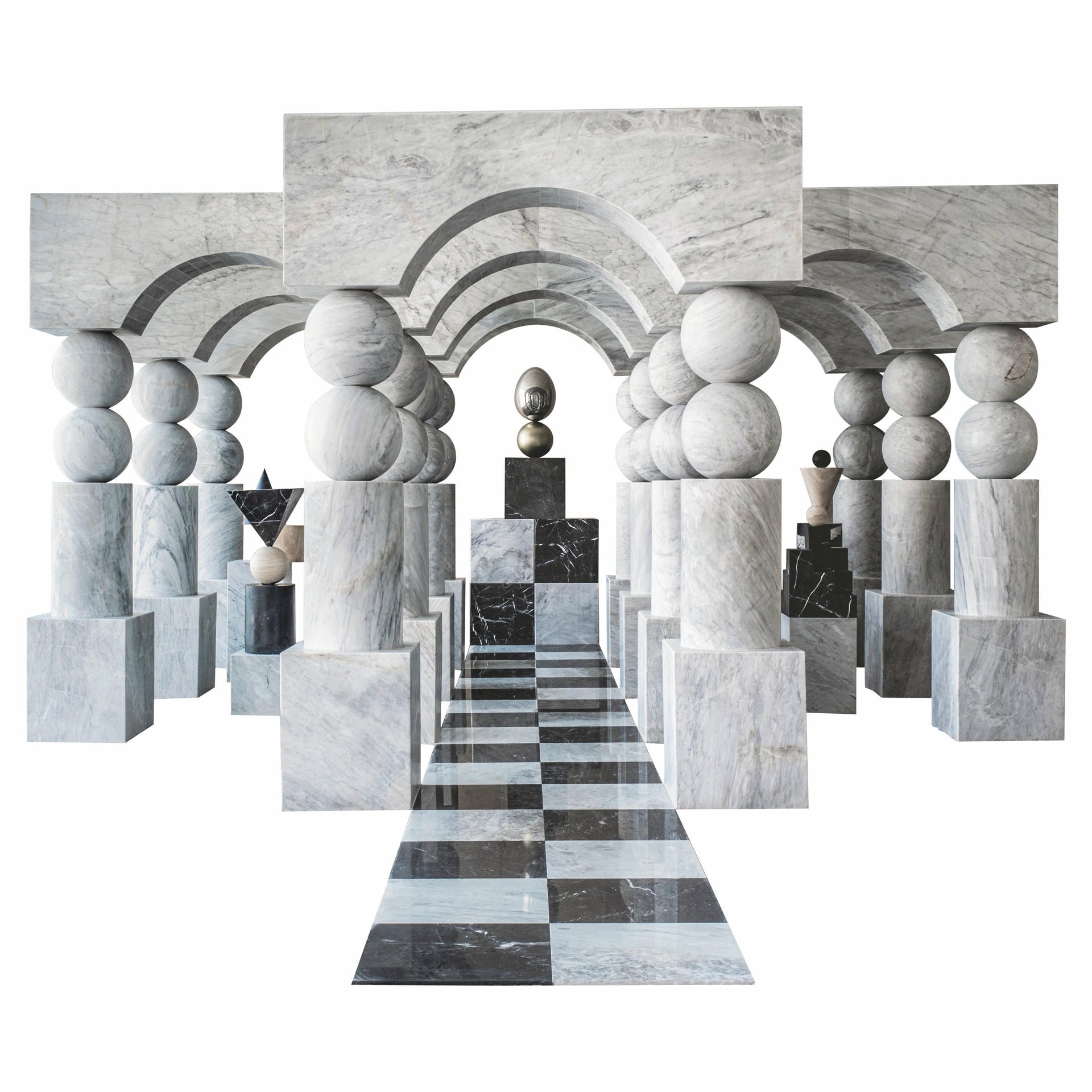 Doors of Perception Sculpture in Carrara Marble & Brass by Pilar Zeta 1