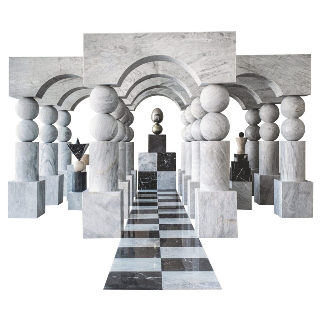 Doors of Perception Sculpture in Carrara Marble & Brass by Pilar Zeta 1
