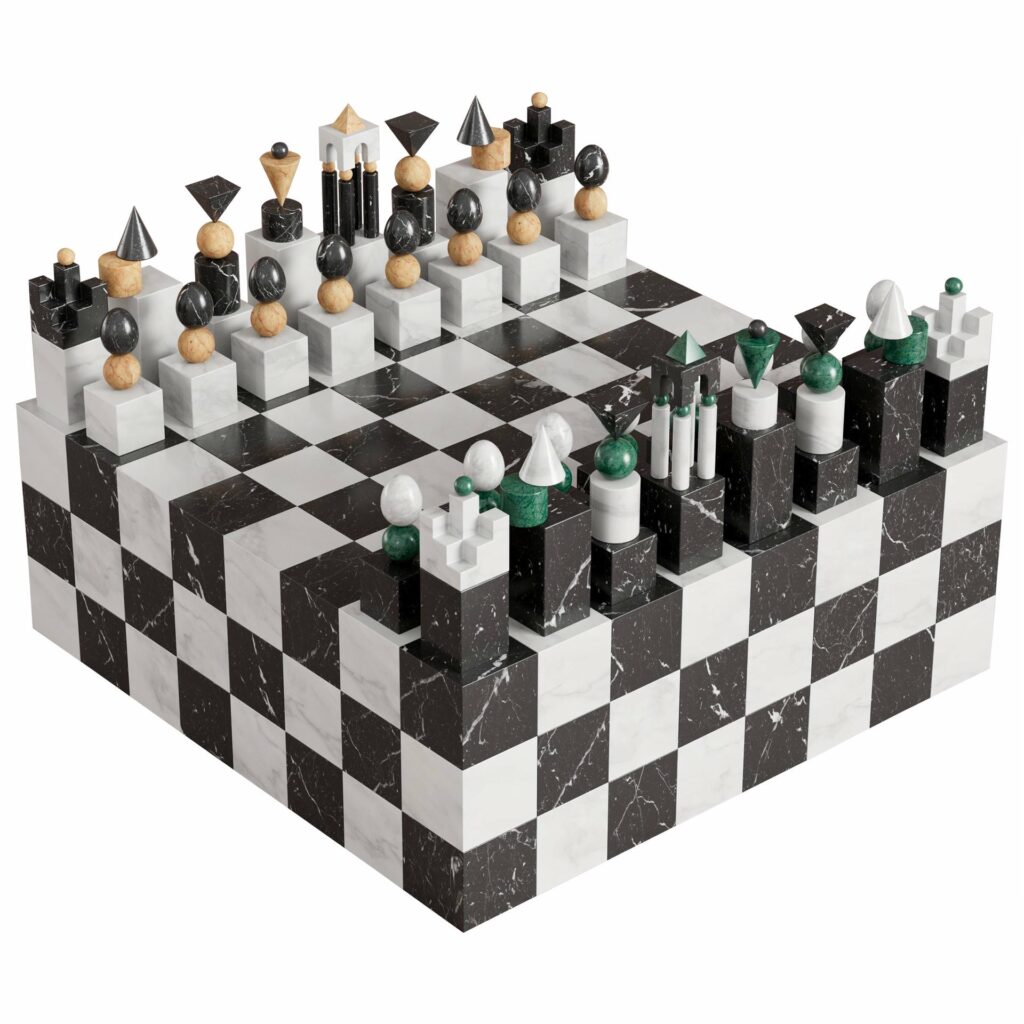 Post Modern Chess Coffee Table in Marble & Aluminum by Pilar Zeta 1