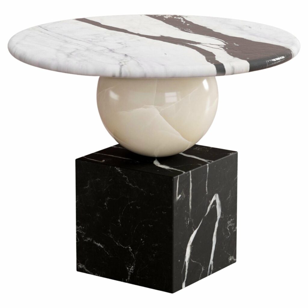 Side Table in Black & White Marble, Onyx and Metal Structure by Pilar Zeta 1