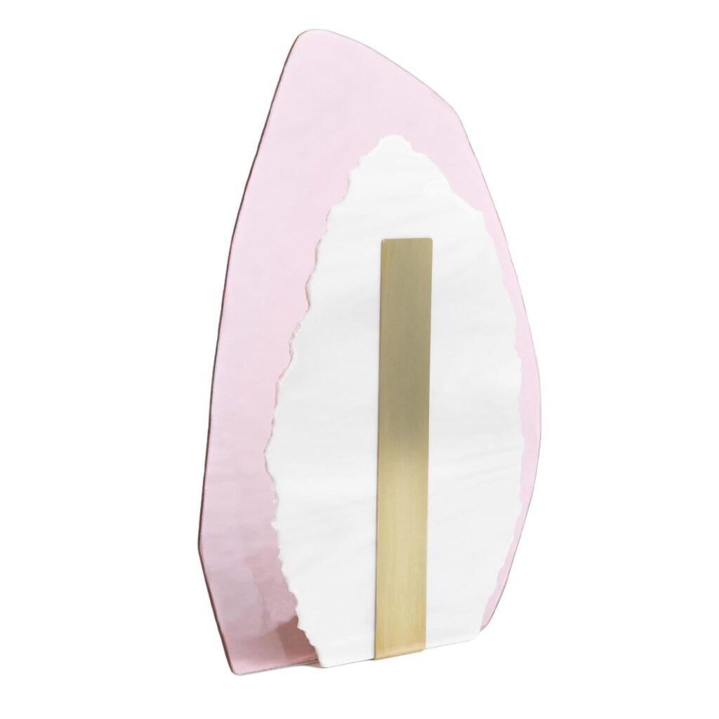 Teardrop Shaped Pink Transparent Glass, White Brass Table Lamp by Marie Jeunet 1