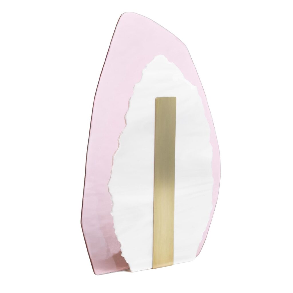 Teardrop Shaped Pink Transparent Glass, White Brass Table Lamp by Marie Jeunet 1