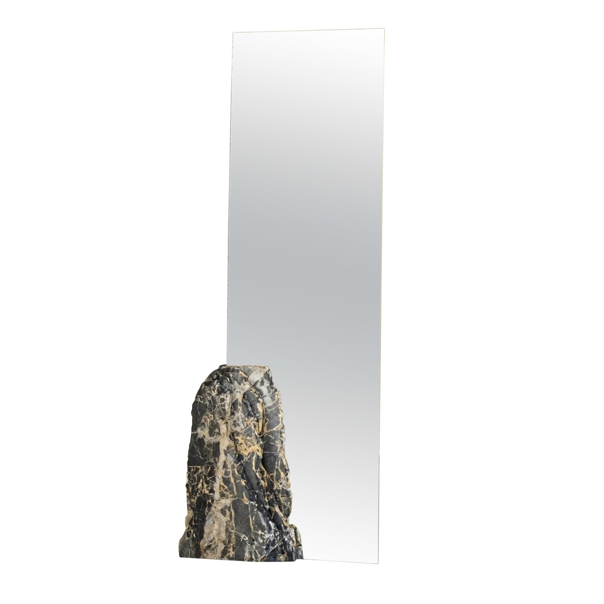 Sharp Rectangular Double Mirror with Irregular Black Stone by Andres Monnier 1