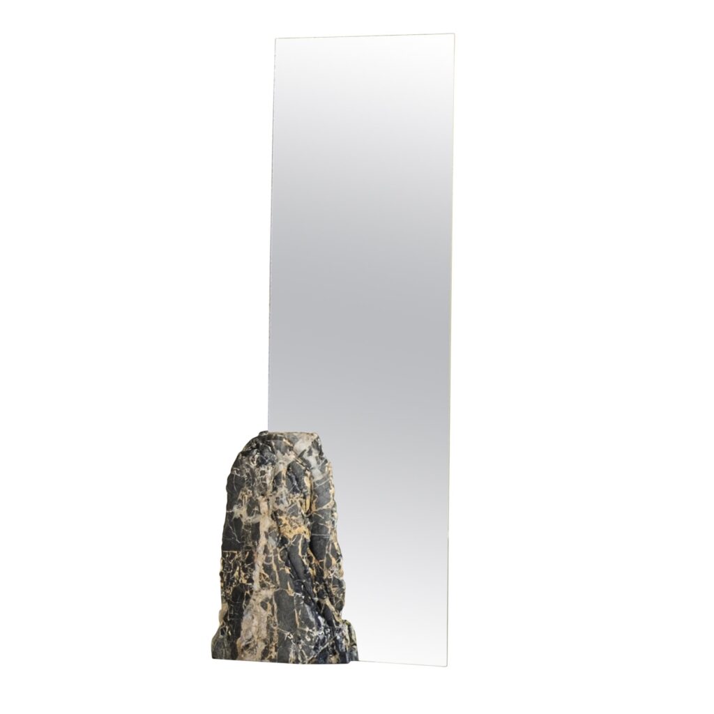 Sharp Rectangular Double Mirror with Irregular Black Stone by Andres Monnier 1