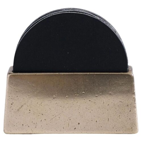 Brass Coaster Holder With Black Coaster Set by Henry Wilson 1 1