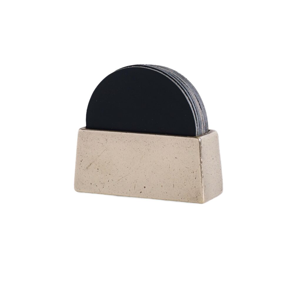 Brass Coaster Holder With Black Coaster Set by Henry Wilson 1