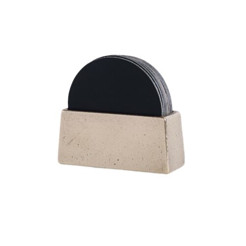 Brass Coaster Holder With Black Coaster Set by Henry Wilson 1