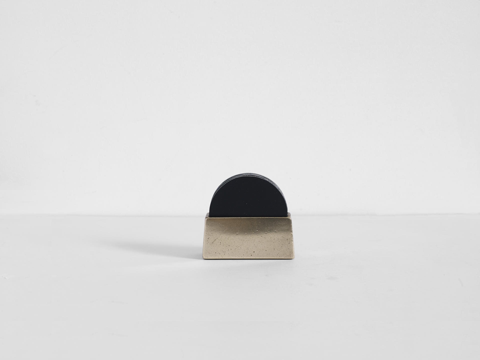 Brass Coaster Holder With Black Coaster Set by Henry Wilson 3