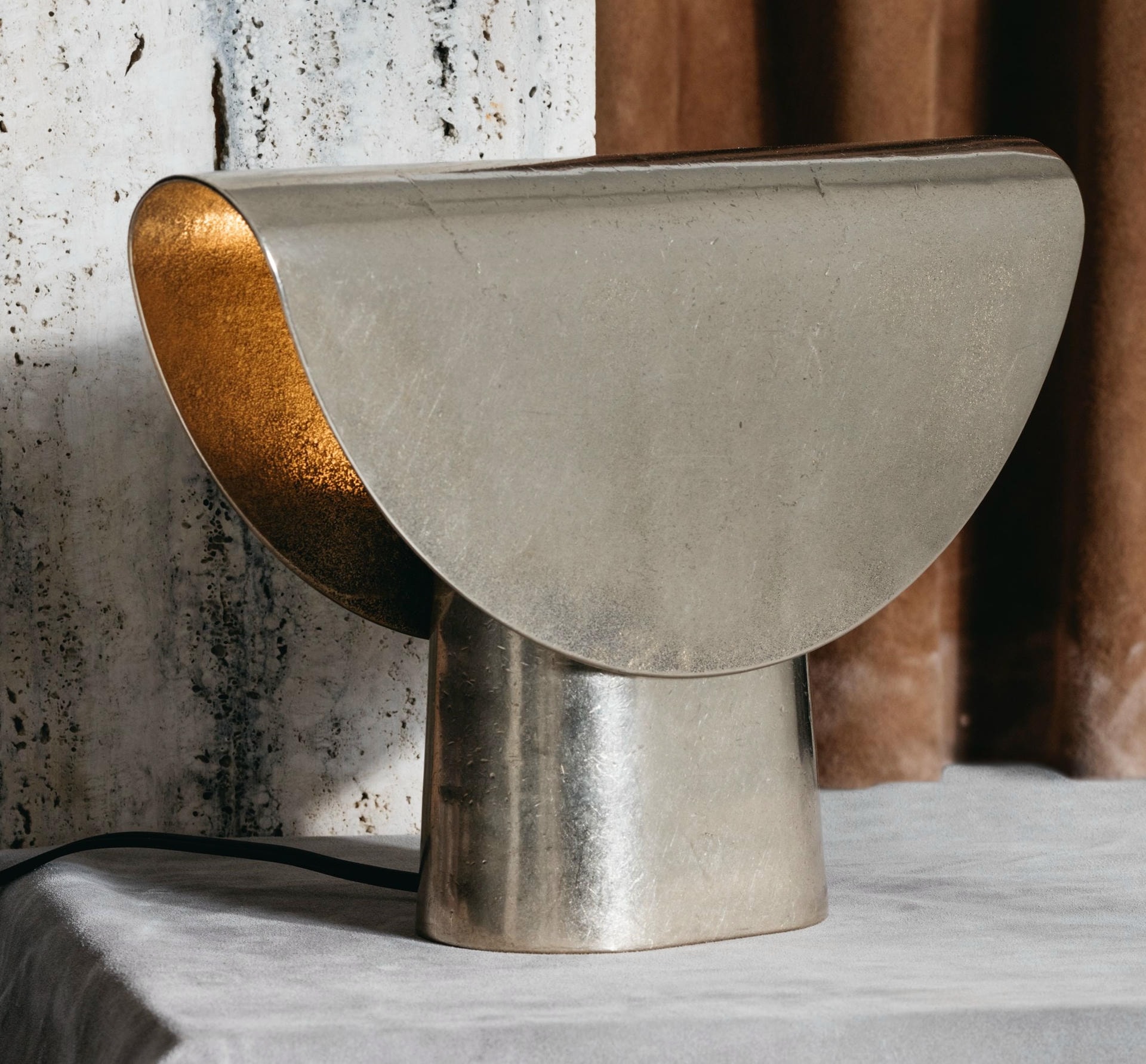Contemporary Silver Aluminium Fold Table Lamp by Henry Wilson 2