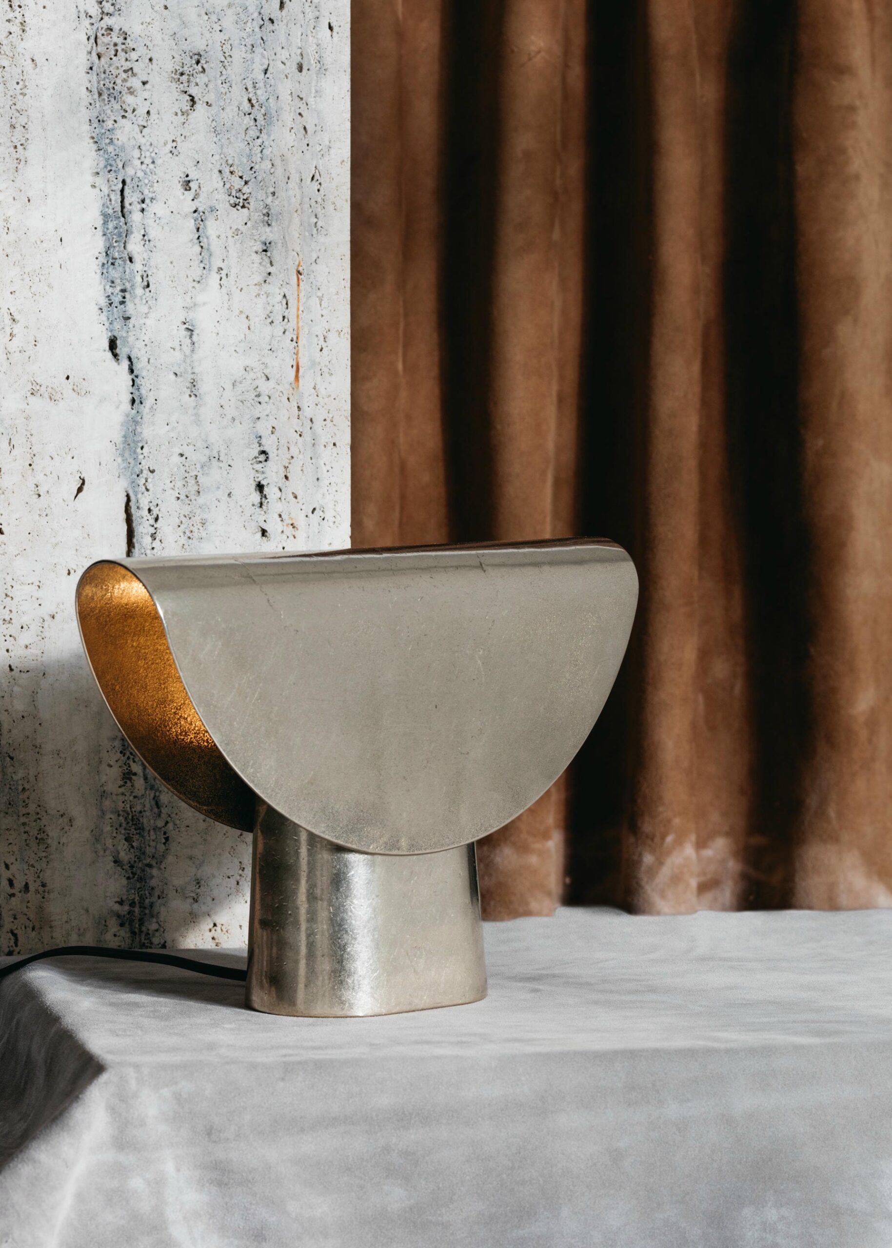 Contemporary Silver Aluminium Fold Table Lamp by Henry Wilson 3