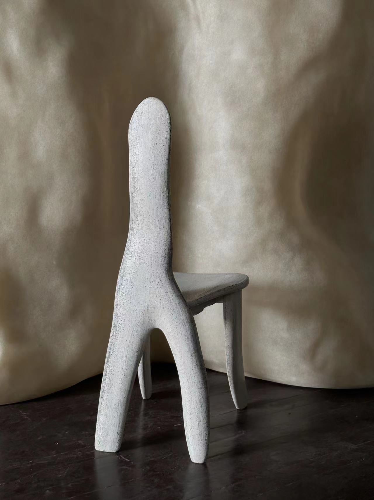 Neutral Off White Lacquered Ash Wood Oracle Bone Script Chair by kar 3