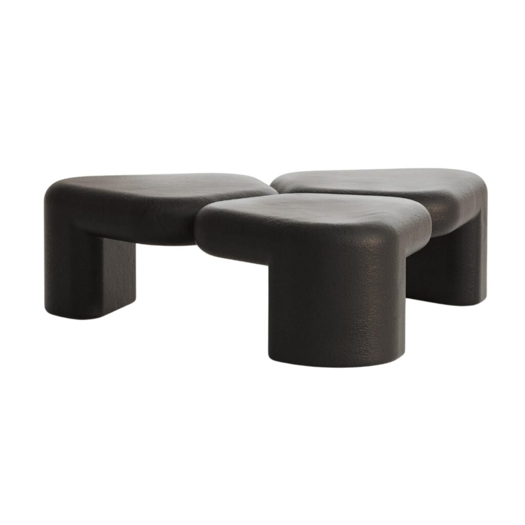 Organic Three Leaf Black Plaster Coffee Table by Pietro Franceschini 1